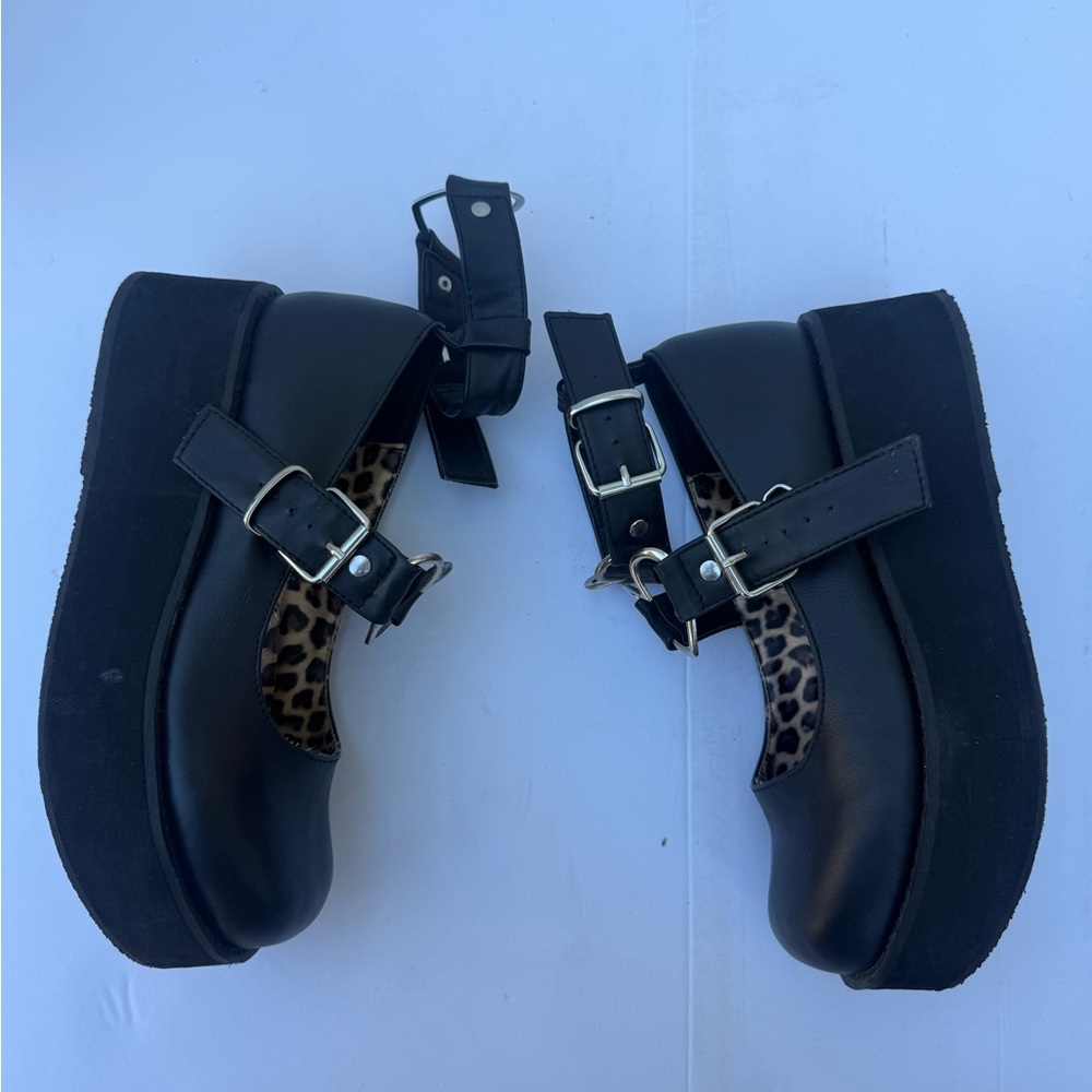 Demonia Black Mary Jane Shoes with Heart Buckle - Picture 9 of 12